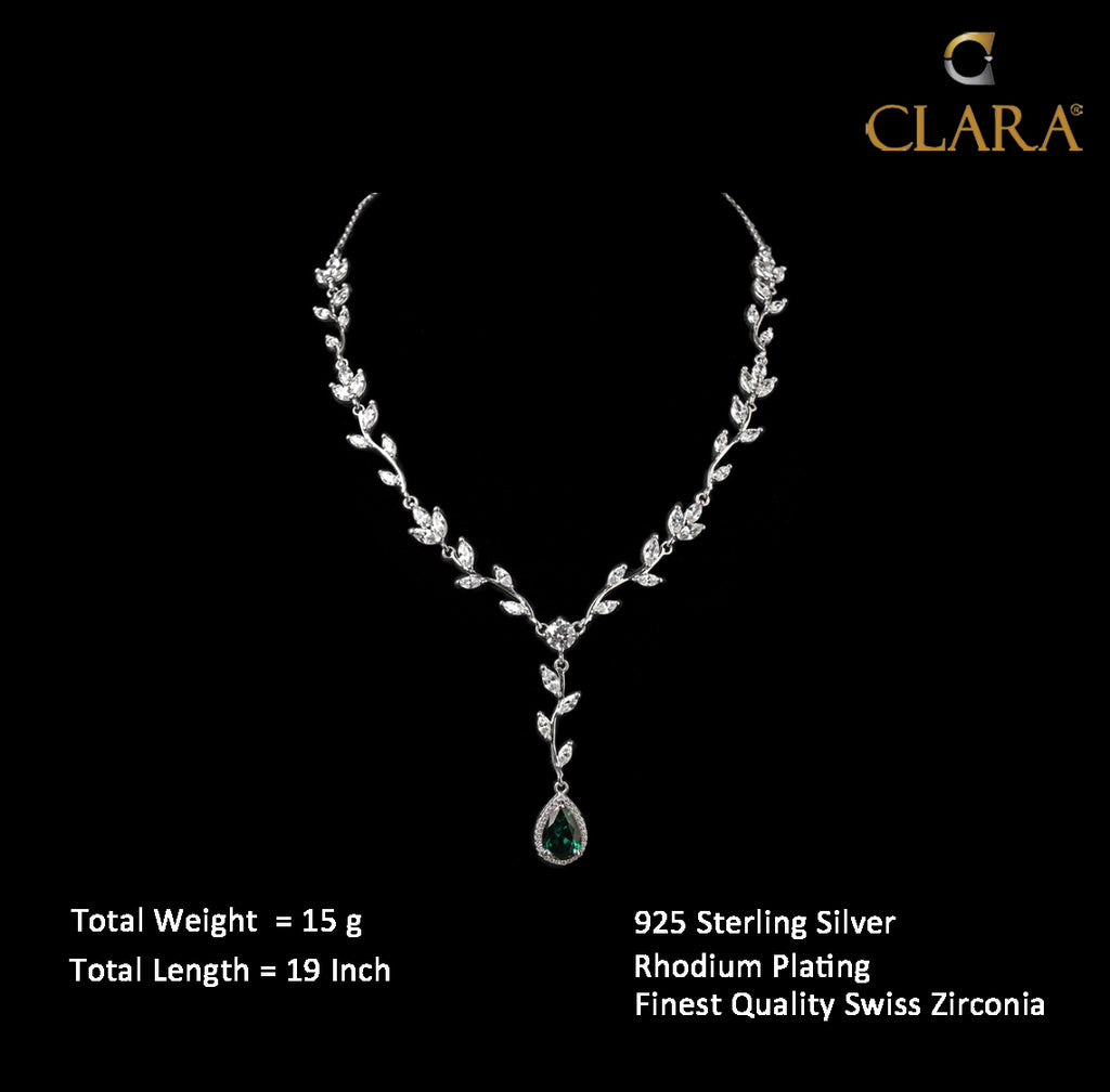 Clara 925 Sterling Silver Leafy Green Necklace