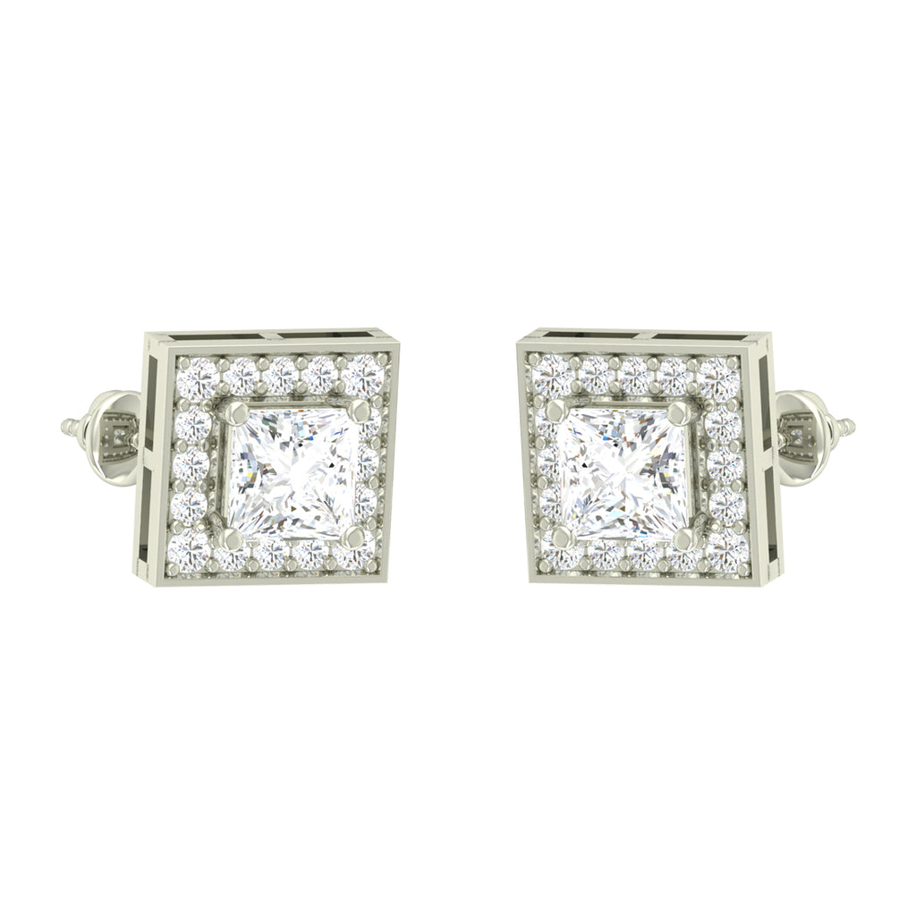 CLARA 925 Sterling Silver Swiss Zirconia Princess Earring With Screw Back Gift for Women and Girls
