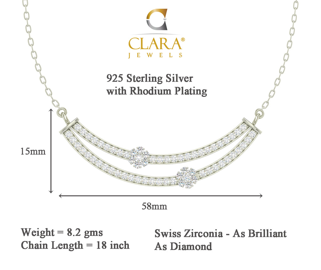 CLARA 925 Sterling Silver Rhodium Plated Ava Pendant with Chain Gift for Women and Girls
