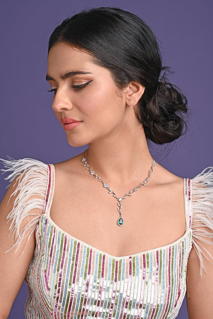 Clara 925 Sterling Silver Leafy Green Necklace