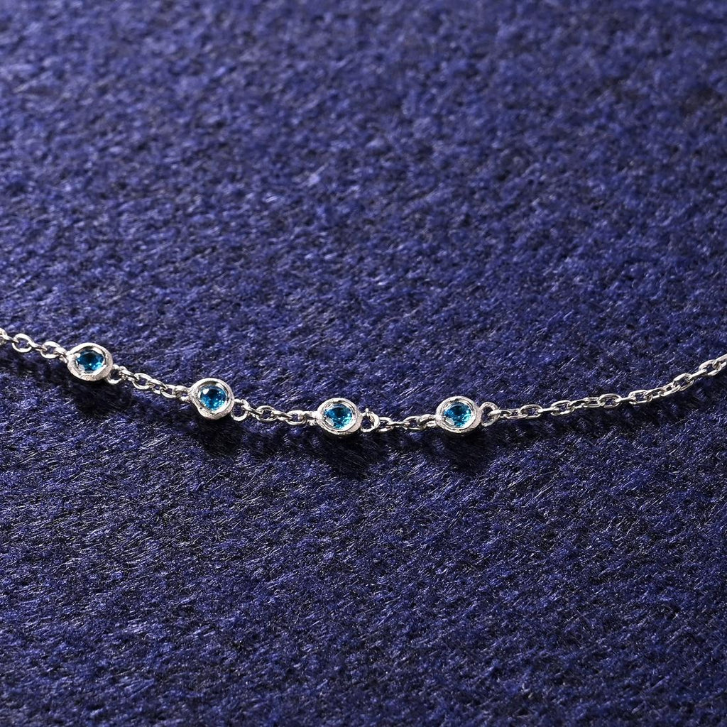 CLARA 925 Sterling Silver Blue Topaz Charm Minimal Necklace Chain 