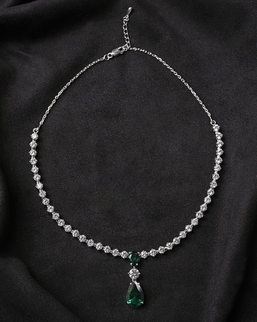 Clara 925 Sterling Silver Solitaire Green Necklace