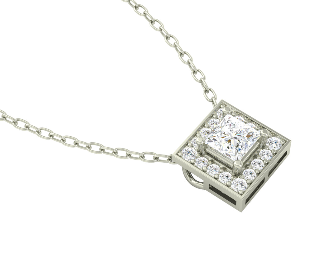CLARA 925 Sterling Silver Rhodium Plated Princess Pendant with Chain Gift for Women and Girls