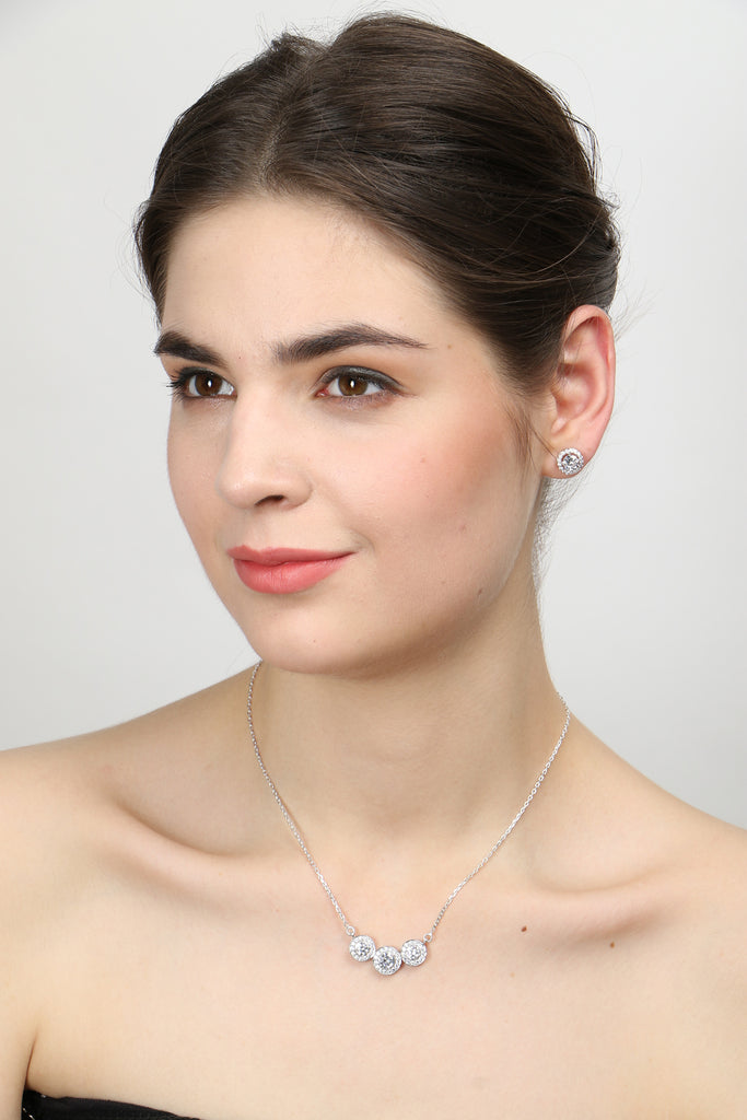 CLARA 925 Sterling Silver Rhodium Plated Poppy Pendant Earring Necklace Set with Chain Gift for Women and Girls
