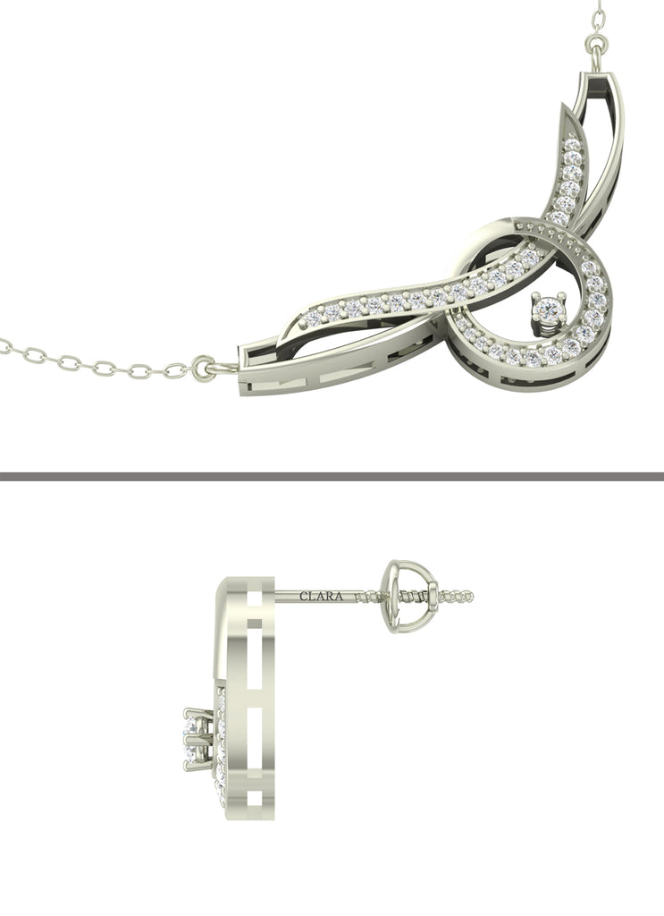 CLARA 925 Sterling Silver Rhodium Plated Evie Pendant Earring Necklace Set with Chain Gift for Women and Girls