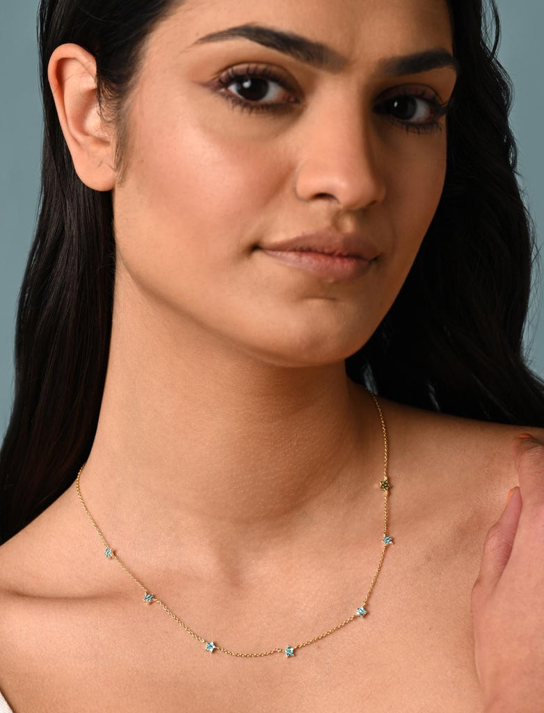 CLARA 925 Sterling Silver Blue Topaz Star Charm Minimal Necklace Chain 
