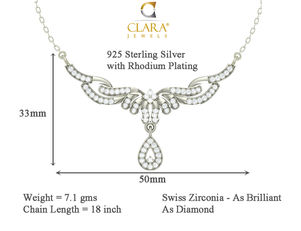 CLARA 925 Sterling Silver Rhodium Plated Maya Pendant with Chain for Women & Girls