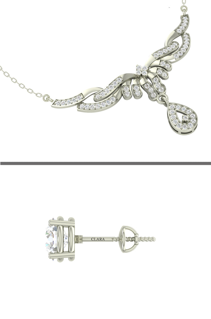 CLARA 925 Sterling Silver Rhodium Plated Maya Pendant Earring Necklace Set with Chain Gift for Women and Girls