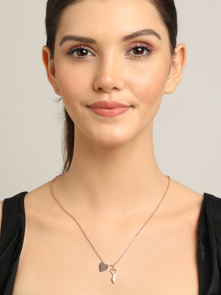 CLARA 925 Sterling Silver Key & Heart Charm Necklace Chain 