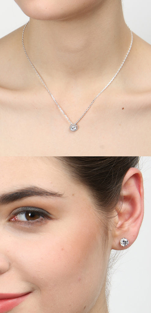 CLARA 925 Sterling Silver Rhodium Plated Rope Pendant Earring Necklace Set with Chain Gift for Women and Girls